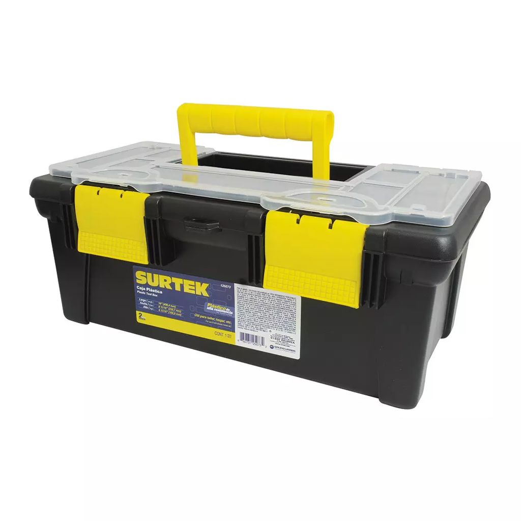 CAJA PARA HERRAMIENTA 16 " X8 "  PLASTICA AMARILLA CON ORGANIZADOR, SURTEK