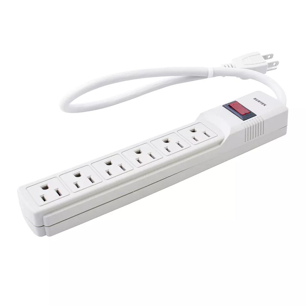 MULTICONTACTO ELECTRICO 125V 270J 6 ENTRADAS ATERRIZADAS BARRA SUP.PICOS (BLANCO), SURTEK