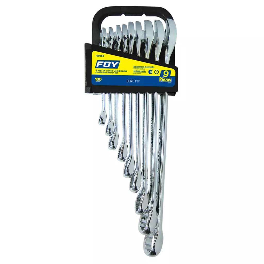 JUEGO DE LLAVES COMBINADAS PLG PULIDO ESPEJO (9 PZAS) RACK, FOY