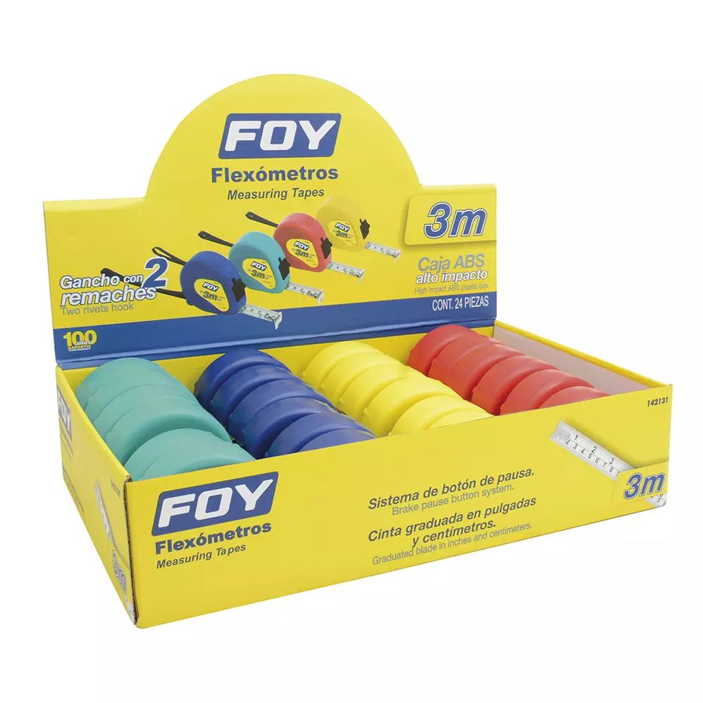 FLEXOMETRO 3.0MT X 19MM CAJA ALTO IMPACTO VARIOS COLORES, FOY