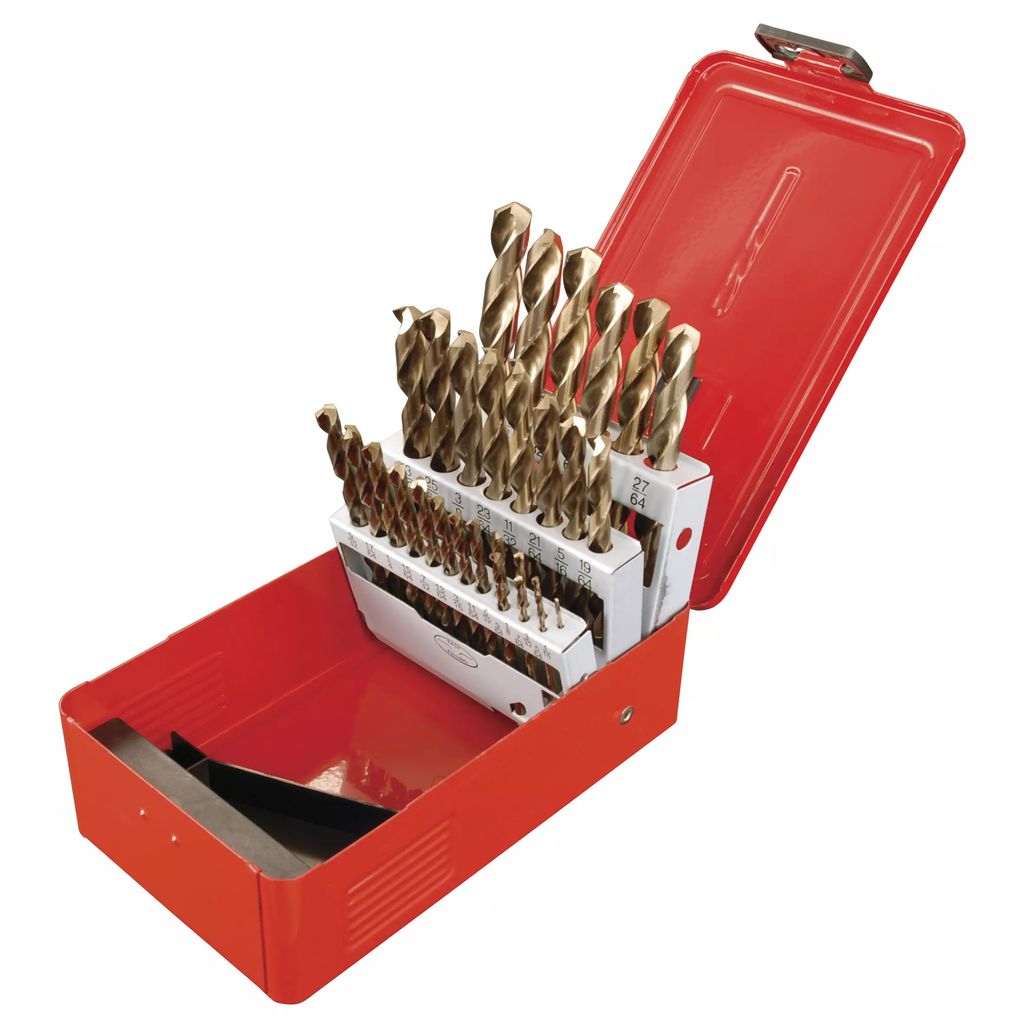 JUEGO DE BROCAS ZANCO RECTO 1/2" COBALTO (29 PZAS) CAJA METALICA, URREA