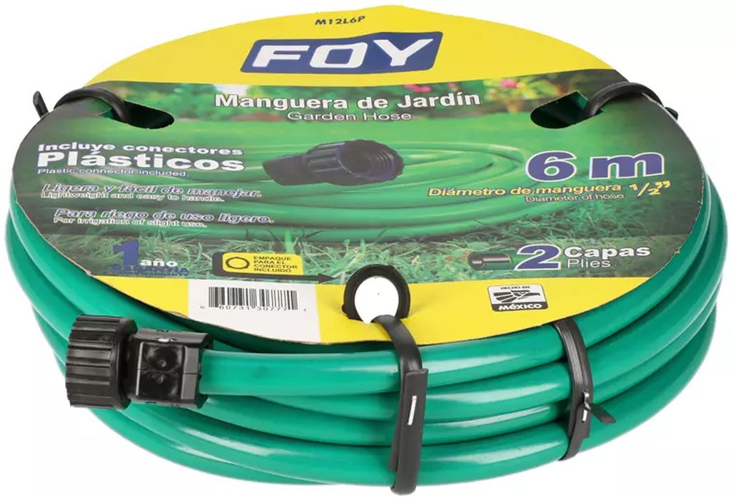 MANGUERA PARA JARDIN ARMADA 1/2" X 06MT CON CONECTORES DE PLASTICO 2 CAPAS, SURTEK