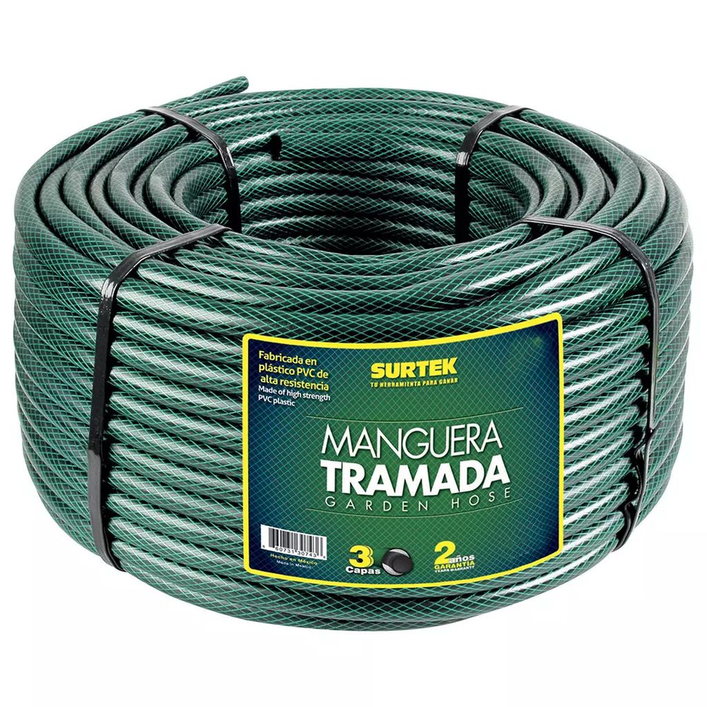 MANGUERA PARA JARDIN EN ROLLO 1" (25MM) X 100MT TRAMADA VERDE 3 CAPAS, SURTEK