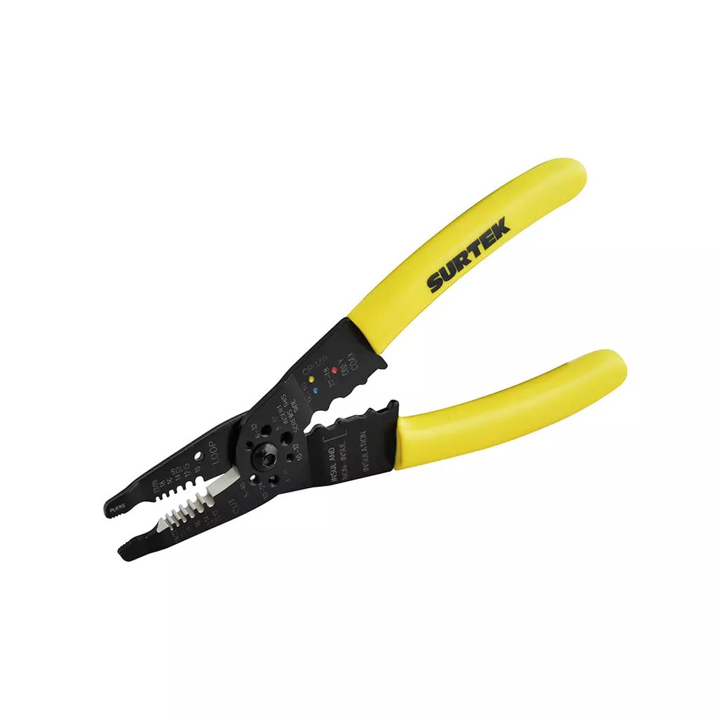 PINZA PELA CABLE 10-22 AWG 8.1/4" PONCHA TERMINALES-CORTA TORNILLOS, SURTEK