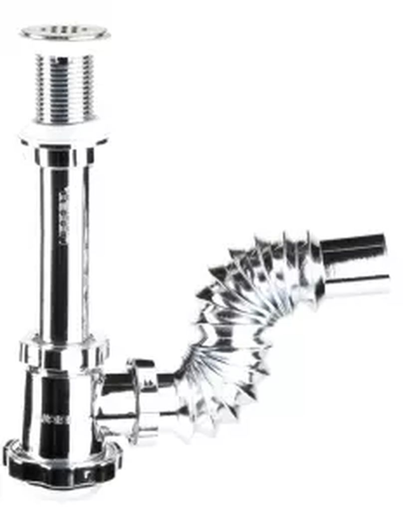 CESPOL PARA LAVABO METALIZADO CON CUBIERTA DE ACERO INOXIDABLE TUBO FLEXIBLE BOTE CHICO, URREA PLOMERIA
