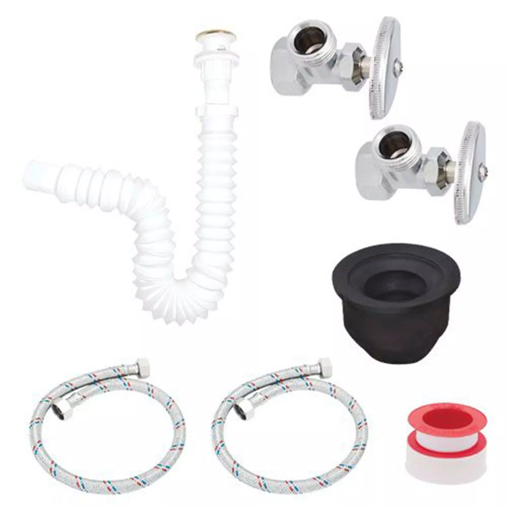 KIT DE INSTALACION P/ SANITARIO INCLUYE LLAVE ANGULAR + MANGUERA FLEXIBLE + CUELLO DE HULE + CINTA, DICA